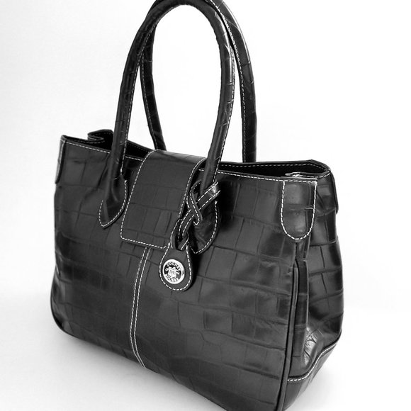 RARE FIND * VINTAGE DOONEY & BOURKE Handbag Croc Black Leather LIKE NEW Retro - Picture 2 of 14